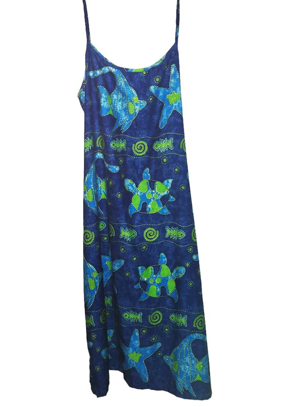 Rima Tropical Sundress XL Spaghetti Straps, Midi length - fun fish & turtles